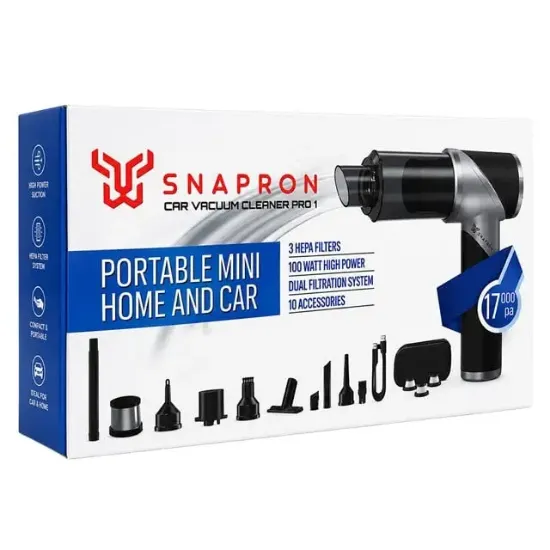 Snapron SNV-3000 Car Vacuum Cleaner Pro 1 Katlanabilir 17.000Pa 100W Şarjlı Araç Ev Süpürgesi resmi