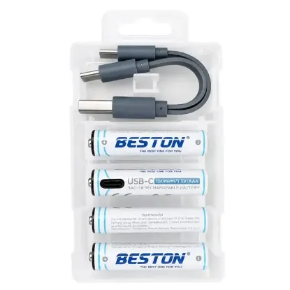 Beston 3AC-18 AAA 1.5V 660mWh Type-C Şarj Edilebilir 4'lü Li-Ion Lityum İnce Pil Seti resmi