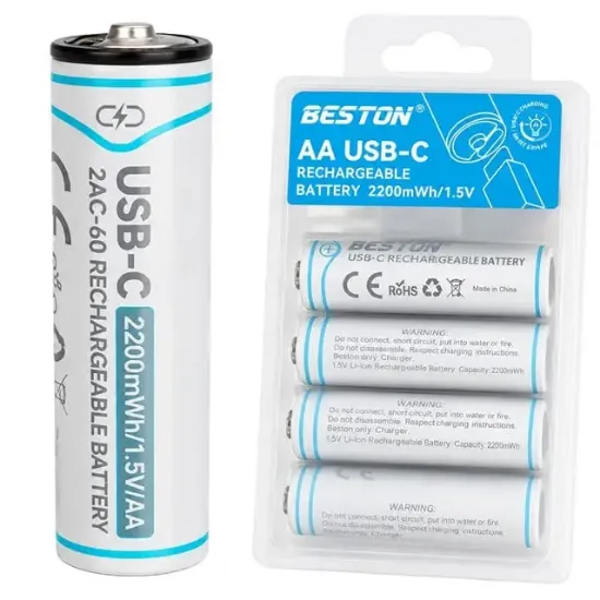 Beston 2AC-60 AA 1.5V 2200mWh Type-C Şarj Edilebilir 4'lü Li-Ion Lityum Kalem Pil Seti resmi