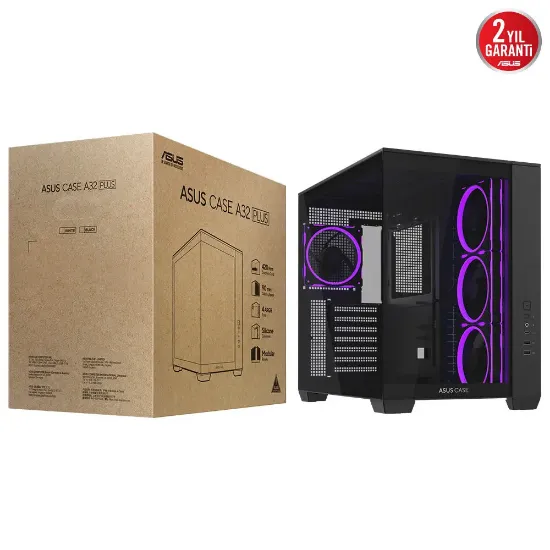 ASUS A32 PLUS TG ARGB SIYAH USB 3.2 ATX MID-TOWER GAMING KASA resmi