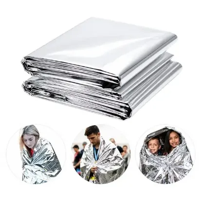 Sunup SN-14528 130x210cm Gümüş Acil Durum Termal İlkyardım Battaniyesi Isı Yansıtıcı Rüzgar Su Geçirmez resmi