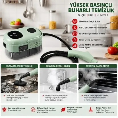 Sunup SN-37875 2500W Yüksek Basınçlı Ayarlanabilir Dijital Buharlı Temizleme Cihazı 1 Litre Su Hazneli resmi