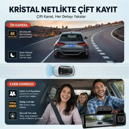 Powermaster PM-37888 4K Mini Dash Çift Lensli Araç Yol Kabin İçi Kayıt Kamerası resmi