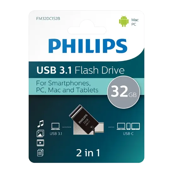PHILIPS 32GB USB3.1 TYPE-C 100/150 MB/S FM32DC152B resmi