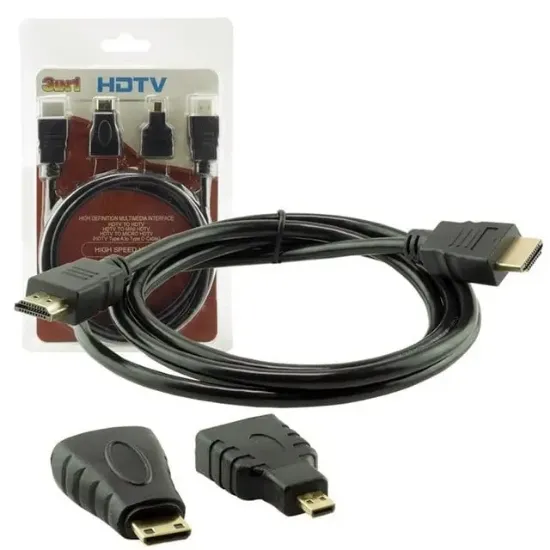 Powermaster HDMI Kablo 3in1 Set 1.5 Metre (HDMI+Micro HDMI+Mini HDMI) resmi