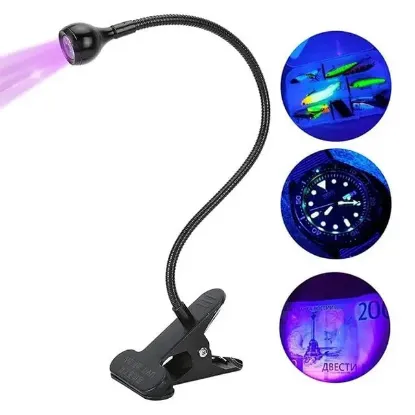 PowerMaster UV Mor Işık Sahte Para Kontrol - Yapışkan Kurutma Lambası Esnek Masa Lambası 3 Watt resmi