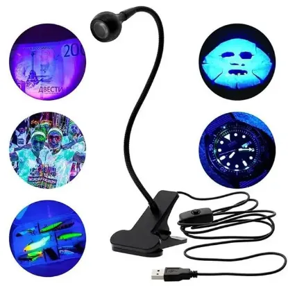 PowerMaster UV Mor Işık Sahte Para Kontrol - Yapışkan Kurutma Lambası Esnek Masa Lambası 3 Watt resmi