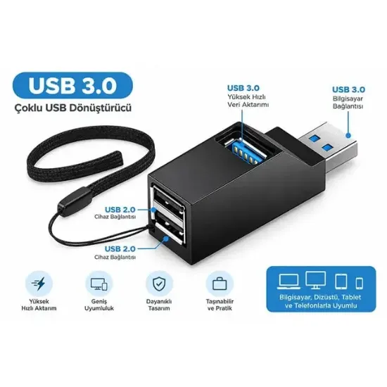 Powermaster PM-38399 3 Portlu USB 3.0 Çoklu Dönüştürücü Hub Çoklayıcı resmi