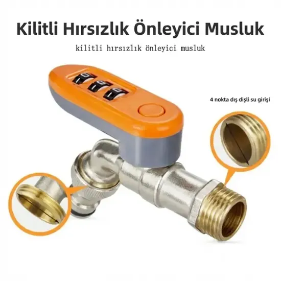 Sunup SN-29268 3 Haneli Şifreli Kilitli Bahçe Musluğu 1/2" Dış Mekan Su Vanası Hortum Bağlantı Seti resmi