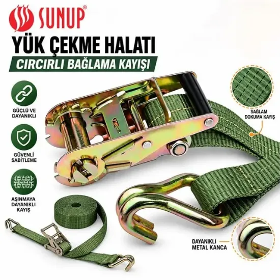 Sunup SN-37784 6 Metre Yük Çekme Halatı Cırcırlı Bağlama Kayışı Spanzet 2000KG resmi