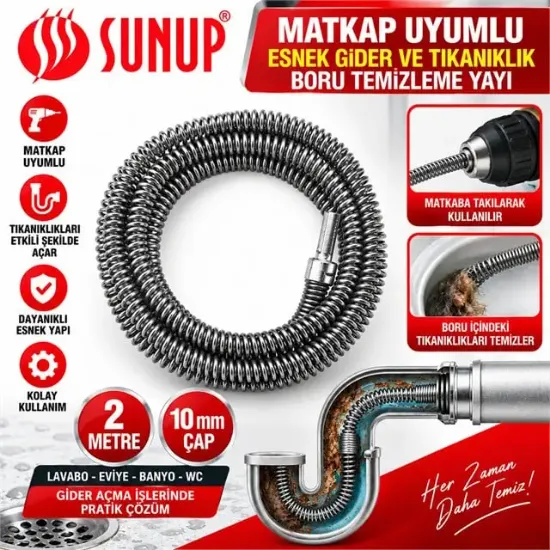 SUNUP SN-38808 2 METRE 10 MM MATKAP UYUMLU BORU TEMİZLEME YAYI resmi