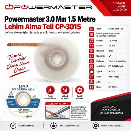 Powermaster 3.0 Mm 1.5 Metre Lehim Alma Teli CP-3015 resmi