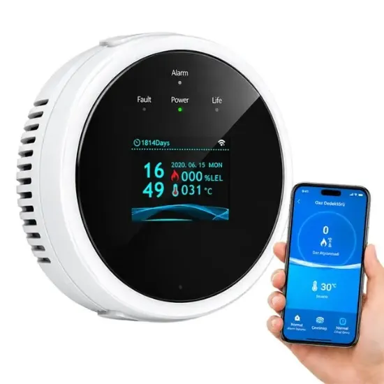 Sunup SN-38805 Wi-Fi Akıllı Doğal Gaz ve Sıcaklık Ev Tipi Kaçak Dedektörü TFT Ekranlı  resmi