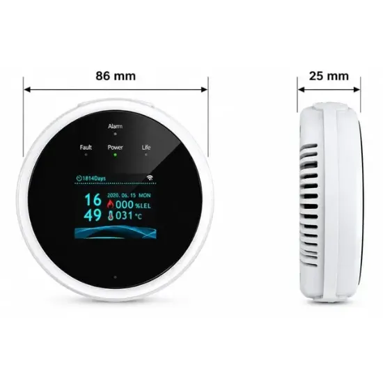Sunup SN-38805 Wi-Fi Akıllı Doğal Gaz ve Sıcaklık Ev Tipi Kaçak Dedektörü TFT Ekranlı  resmi