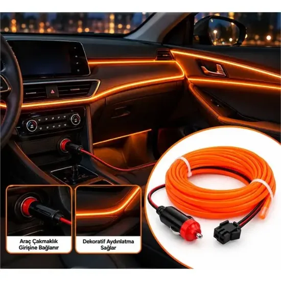 Powermaster 5 Metre 5 Volt USB Adaptörlü Neon Oranj İp Aydınlatma PM-6084 resmi