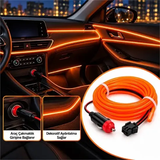 Powermaster 5 Metre Oranj Araç İçi Neon İp Aydınlatma resmi