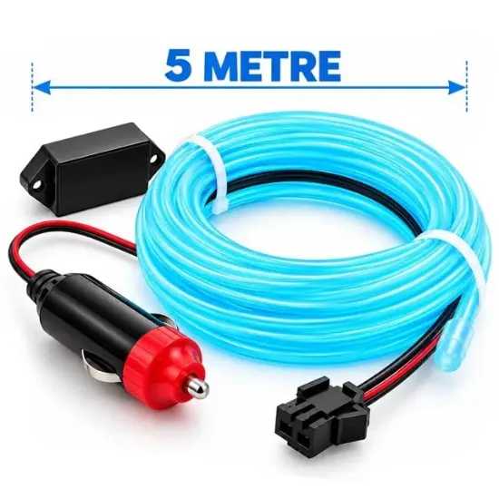 Powermaster 5 Metre 5 Volt USB Adaptörlü Neon Buz Mavi İp Aydınlatma PM-6080 resmi