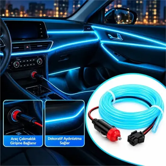 Powermaster 5 Metre 5 Volt USB Adaptörlü Neon Buz Mavi İp Aydınlatma PM-6080 resmi