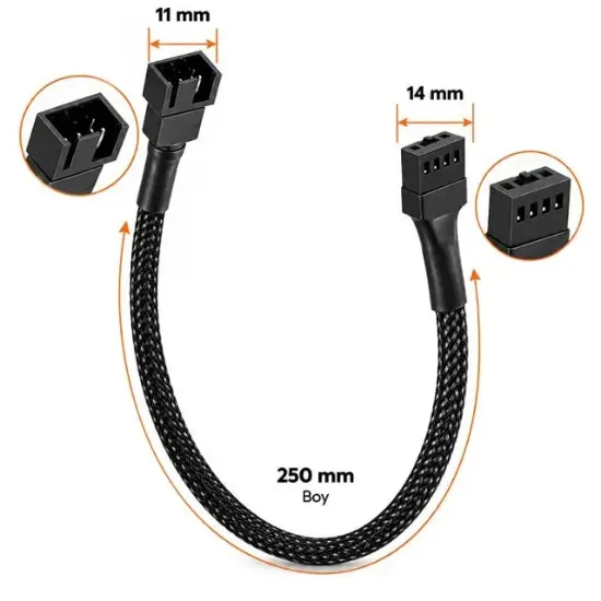 PowerMaster PM-38402 25 cm 4 Pin Pwm Erkek Dişi Fan Uzatma Kablosu resmi
