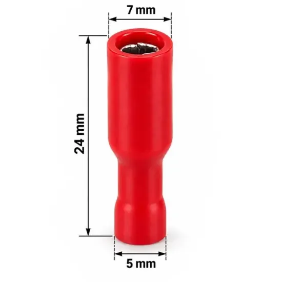 PowerMaster PM-39064 0,5-1,5mm2 Kesit 24x7x5mm Soket Kırmızı İzoleli Kablo Pabucu (100'lü Paket) resmi