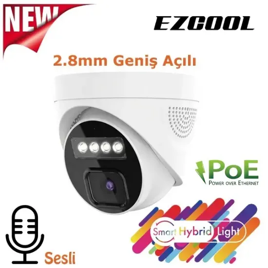 EZCOOL EZ-1045IPS 5MP 2.8MM HIBRIT POE SESLİ IP DOME KAMERA  resmi