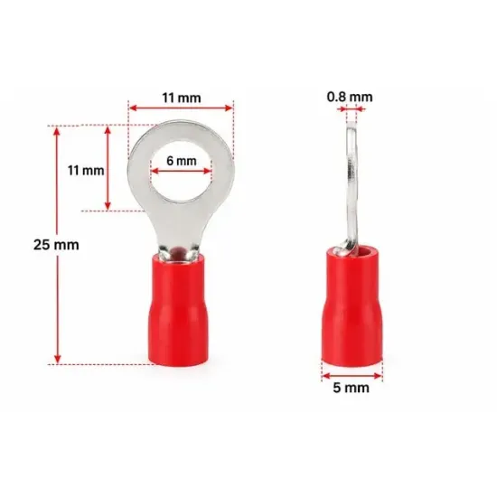 PowerMaster PM-39068 0,5-1,5mm2 Kesit 25x11x8mm Soket Kırmızı İzoleli Kablo Pabucu (100'lü Paket)  resmi