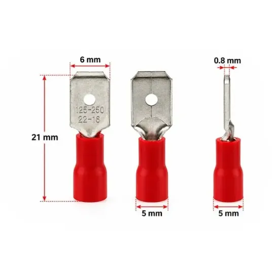PowerMaster PM-39071 0,5-1,5mm2 Kesit 21x6x5mm Soket Kırmızı İzoleli Kablo Pabucu (100'lü Paket) resmi