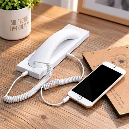 PowerMaster PM-39122 Retro-Nostaljik 3.5mm Girişli Beyaz Telefon Ahizesi resmi