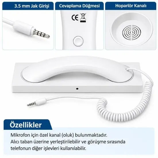 PowerMaster PM-39122 Retro-Nostaljik 3.5mm Girişli Beyaz Telefon Ahizesi resmi