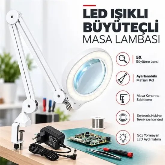 PowerMaster PM-4300 Akrobat Tamirci Masa Tipi Büyüteç Led Aydınlatmalı resmi