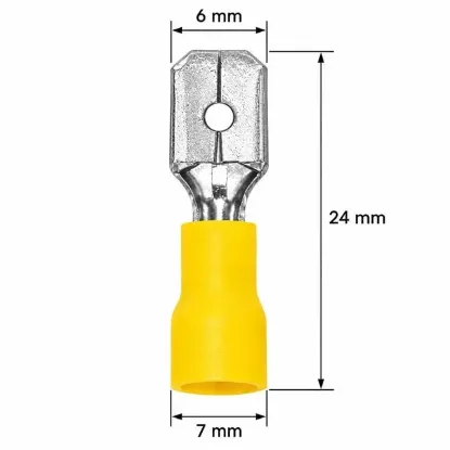 PowerMaster PM-39081 4-6mm2 Kesit 24x7x6mm Soket Sarı İzoleli Kablo Pabucu (100'lü Paket) resmi
