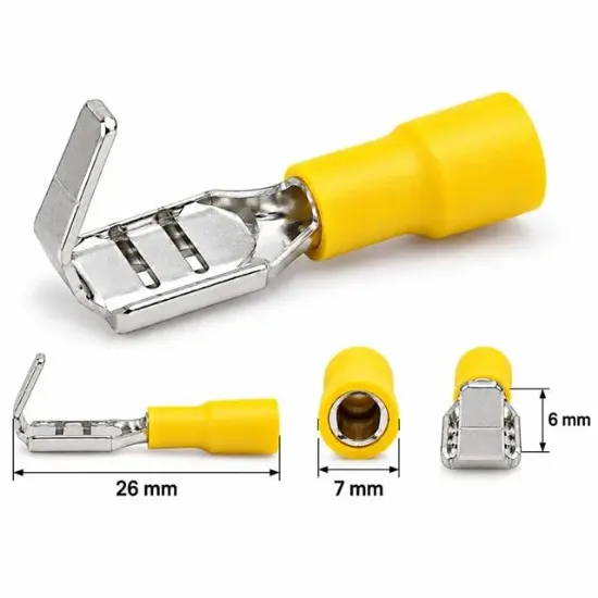 PowerMaster PM-39076 4-6mm2 Kesit 26x7x6mm Soket Sarı İzoleli Kablo Pabucu (100'lü Paket) resmi