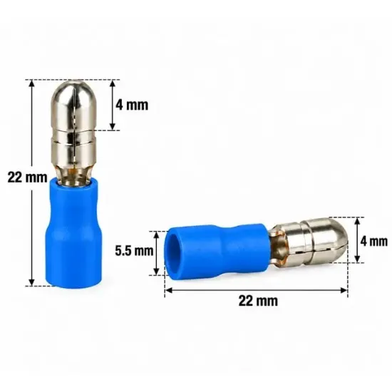 PowerMaster PM-39062 1,5-2,5mm2 Kesit 21,5x4x5,5mm Soket Mavi İzoleli Kablo Pabucu (100'lü Paket) resmi