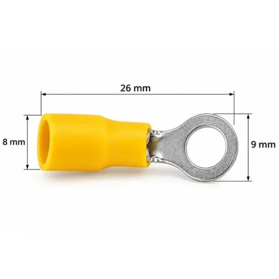 PowerMaster PM-39080 4-6mm2 Kesit 26x8x9mm Soket Sarı İzoleli Kablo Pabucu (100'lü Paket) resmi