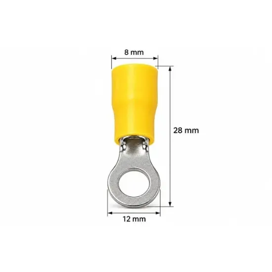 PowerMaster PM-39079 4-6mm2 Kesit 28x12x8mm Soket Sarı İzoleli Kablo Pabucu (100'lü Paket) resmi
