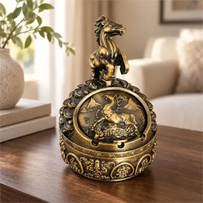 Sunup SN-38896 Antik Bronz At Figürlü Dekoratif Küllük resmi