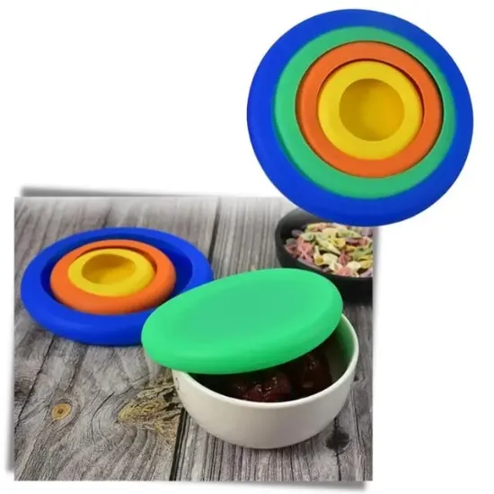 Sunup SN-38932 4'lü Silikon Kapak Seti Farklı Boyutlarda Renkli Esnek Kapak resmi