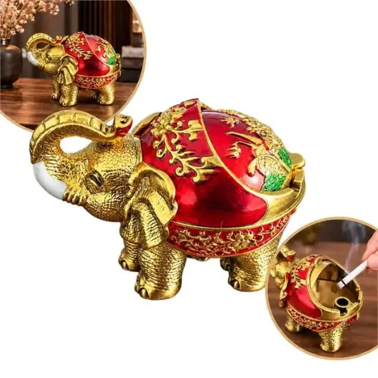 Sunup SN-38891 Kırmızı Gold Fil Figürlü Dekoratif Küllük resmi
