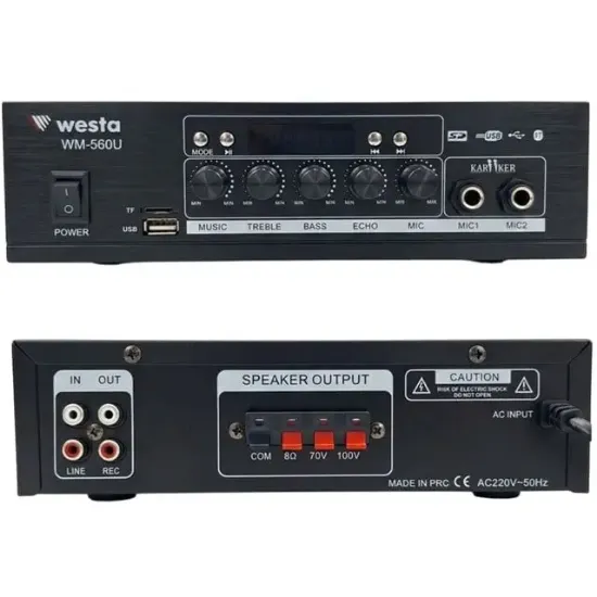 Westa WM-560U Hat Trafolu USB - SD - Bluetooth Destekli Mini Mixer Amfi resmi