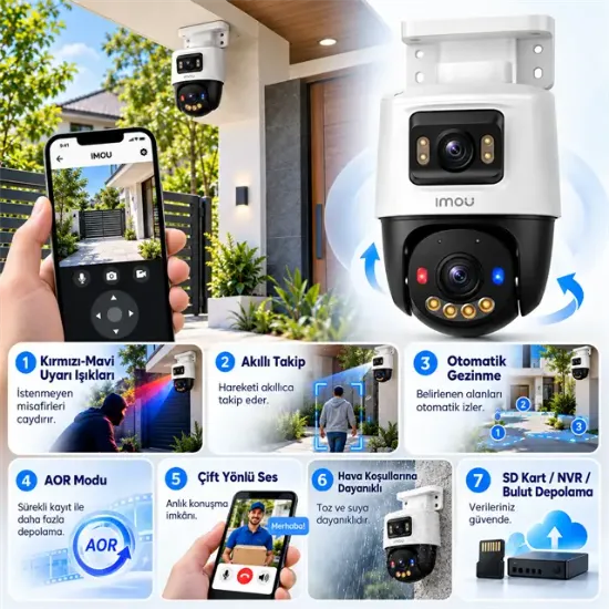 Imou IPC-PS70FP-10M0 Cruiser Dual PS70F Çift Lens (sabit + Pt) Poe İki Yönlü Ses Renkli Gece Görüş 10MP Dome Kamera resmi