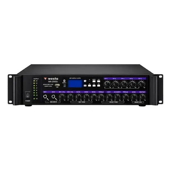 Westa WM-2500U 500 Watt 100V-70V-8 Ohm USB-SD-BT 6 Bölgeli Trafolu Mixer Amfi resmi