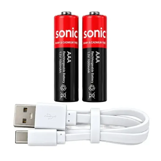 Asonic PL400 İnce 1.5V 400 mAh-750 Mvh Type-C Şarjlı 2'li AAA Pil resmi