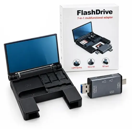 Powermaster PM-39094 7in1 Çok Fonksiyonlu USB 3.0 Type-C Lightning SD/TF Kart Okuyucu Adaptör  resmi