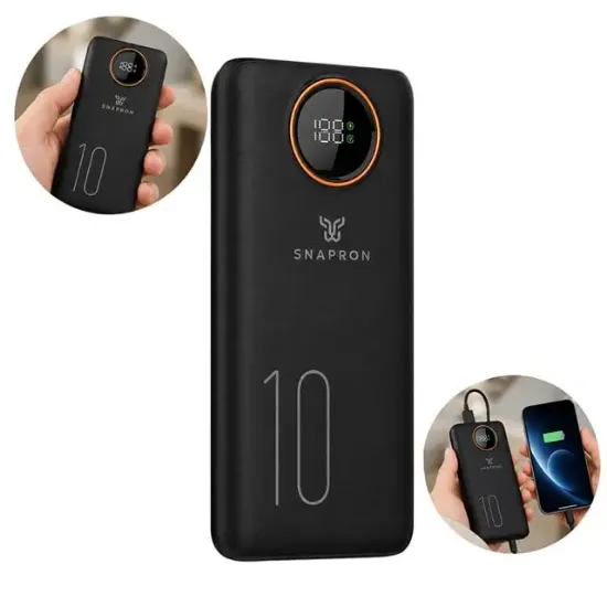 Snapron SNP 3012 22.5W LCD Ekranlı PD 10.000 mAh Dahili Kablolu Hızlı Şarjlı Powerbank resmi