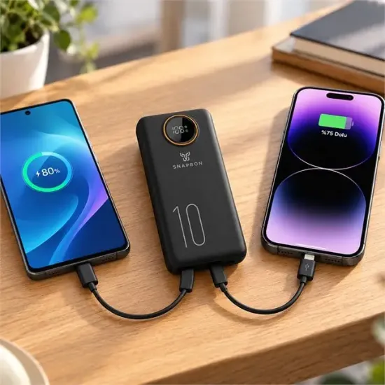 Snapron SNP 3012 22.5W LCD Ekranlı PD 10.000 mAh Dahili Kablolu Hızlı Şarjlı Powerbank resmi