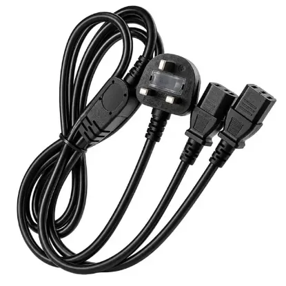 PowerMaster PM 38801 UK Fişli Çift Iec C13 Çıkışlı 1.8 Metre PC Güç Kablosu resmi