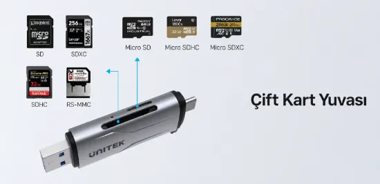 UNITEK 2' SI 1 ARADA KART OKUYUCU MICRO SD / SD (R1010A) resmi