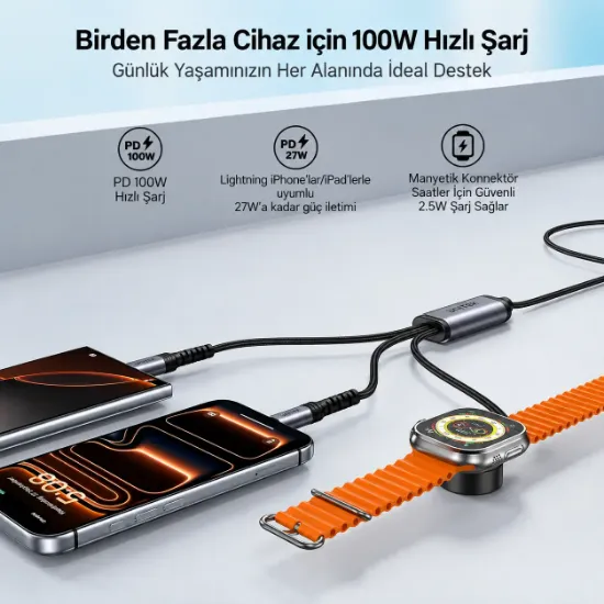 UNITEK USB-C 3' U 1 ARADA 100 W HIZLI SARJ KABLOSU 1.2M (C14180AGY01-1.2M) resmi