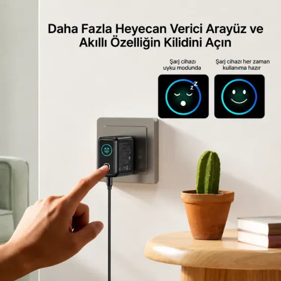 UNITEK REXO 140W 4 PORTLU AKILLI EKRANLI GAN SARJ CİHAZI  (P1132ABK01-EU) resmi