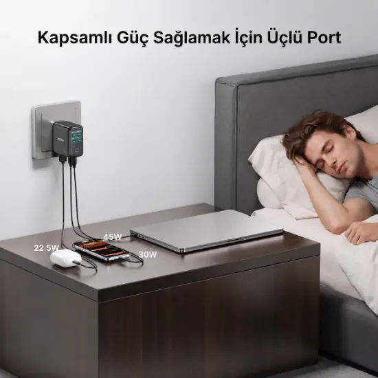 UNITEK REXO 100W 4 PORTLU AKILLI EKRANLI GAN SARJ CİHAZI (P1132ABK01-EU) resmi